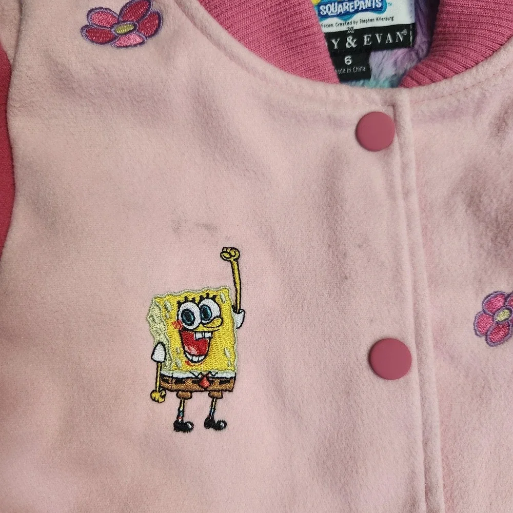 Girls Andy & Evan SpongeBob SquarePants Varsity Jacket 6 Pink Faux Fur Lined